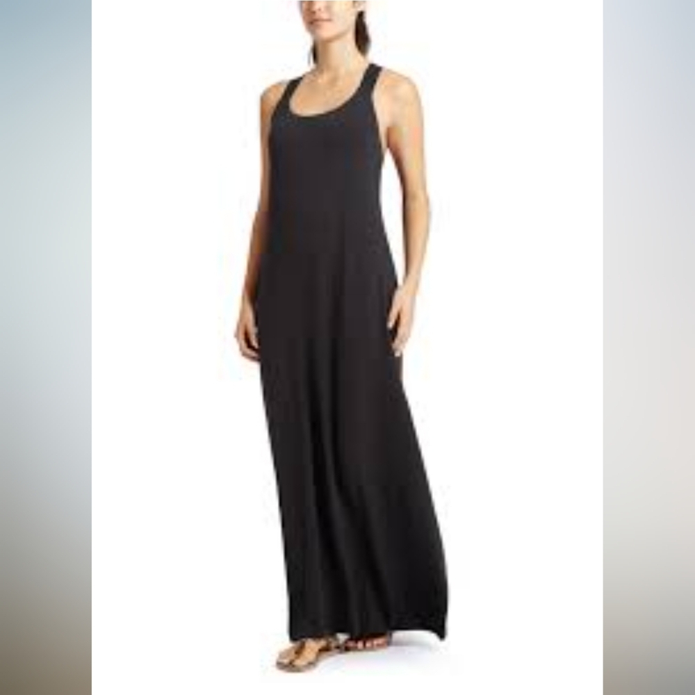 Athleta Women's Racetrack Round Neck Solid Tee Maxigren Dress Black M